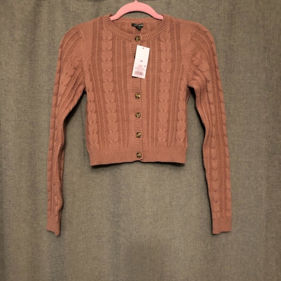 Wild Fable Cable Knit Crewneck Cardigan button-front Size XS 0-2 Mauve New - Picture 2 of 8